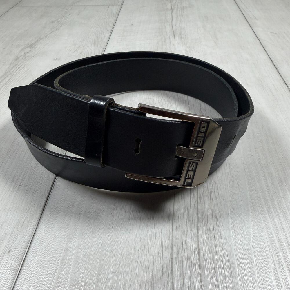 Diesel Cyber Grunge Vibe Black Leather Y2K Belt Italian 100/40 Distressted